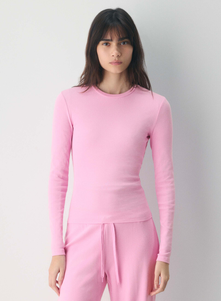 tricou cu mânecă lungă homestretch rib solo morganite roz