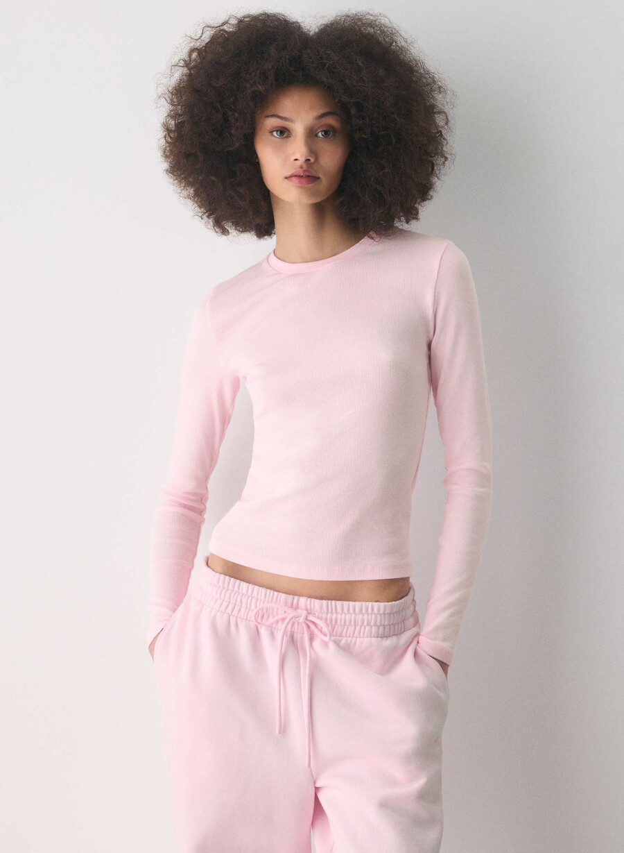 tricou cu mânecă lungă homestretch rib solo villa pink