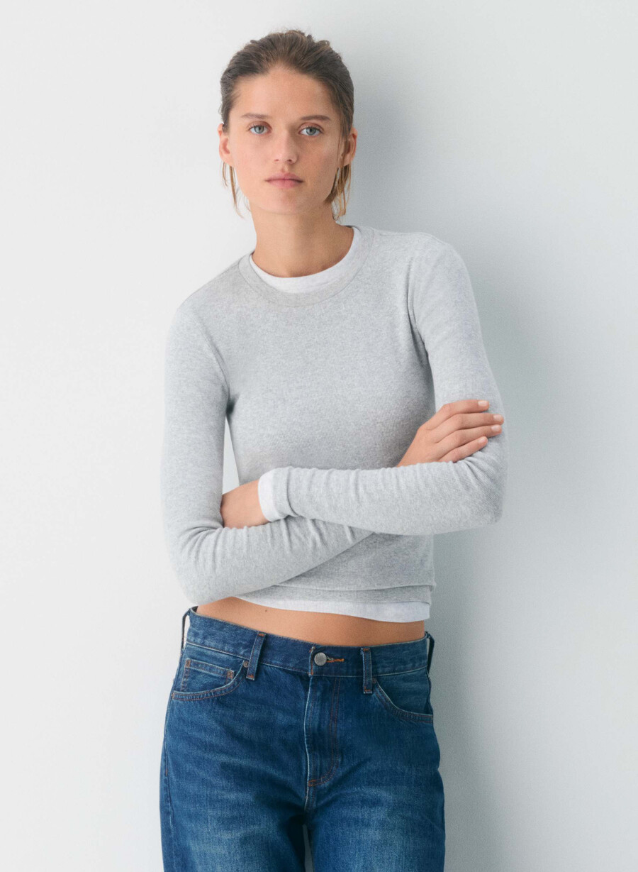 tricou cu mânecă lungă homestretch rib solo heather chrome
