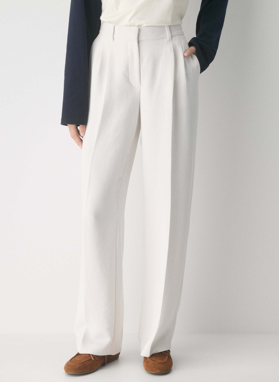 pantalonii the effortless pant cu talie mică - crepette mesteacĂn deschis