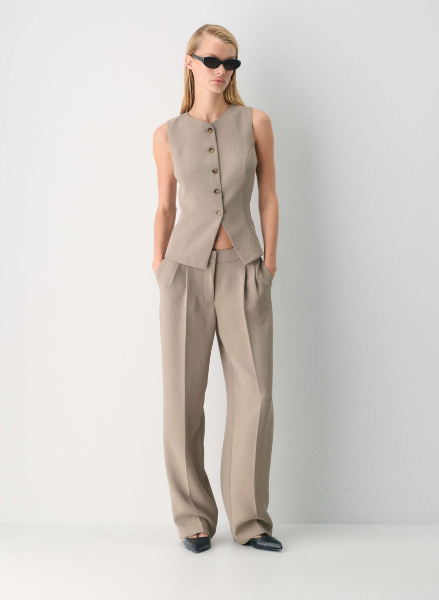 pantalonii the effortless pant cu talie mică - crepette nomad taupe