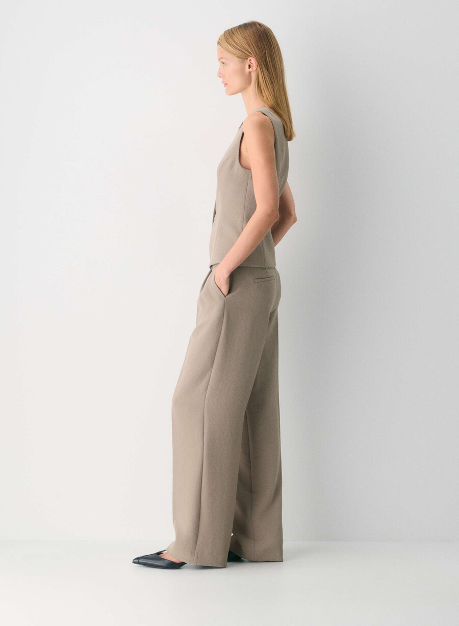 pantalonii the effortless pant cu talie mică - crepette nomad taupe