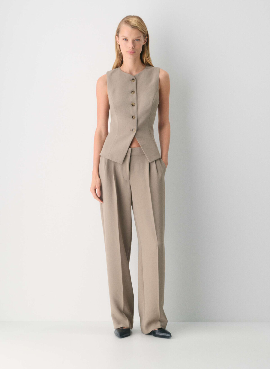 pantalonii the effortless pant cu talie mică - crepette nomad taupe