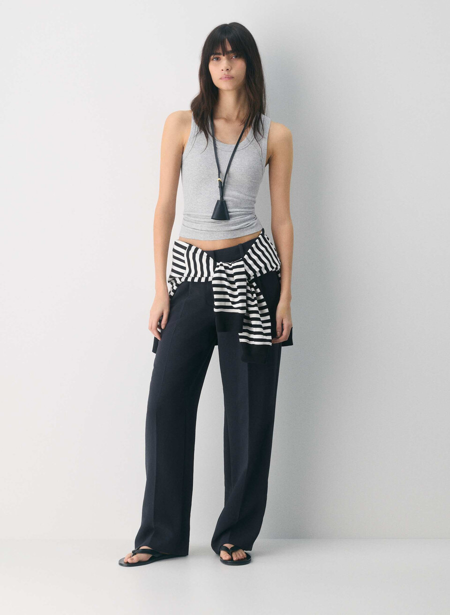 pantalonii the effortless pant cu talie mică - crepette bleumarin Închis