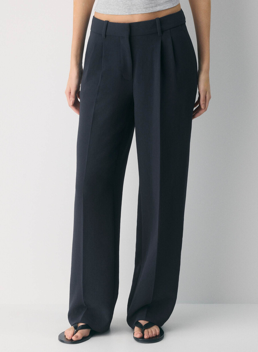 pantalonii the effortless pant cu talie mică - crepette bleumarin Închis