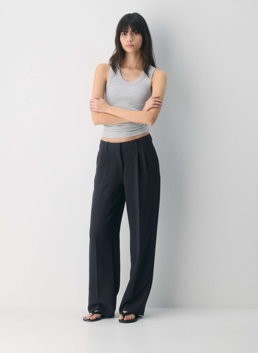 pantalonii the effortless pant cu talie mică - crepette bleumarin Închis