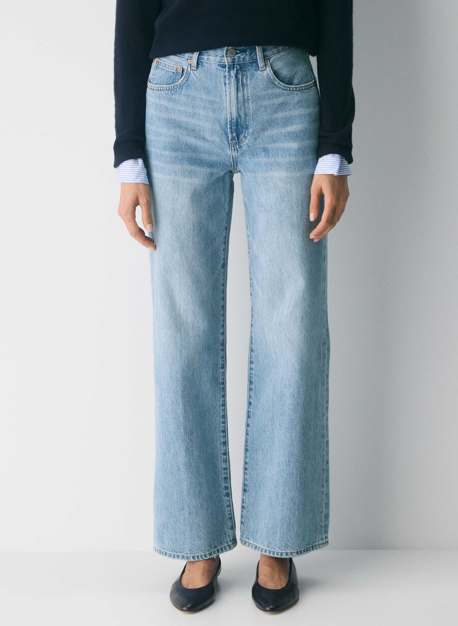 blugi largi cu talie înaltă the farrah de la denim forum 7 ani bleu taboo