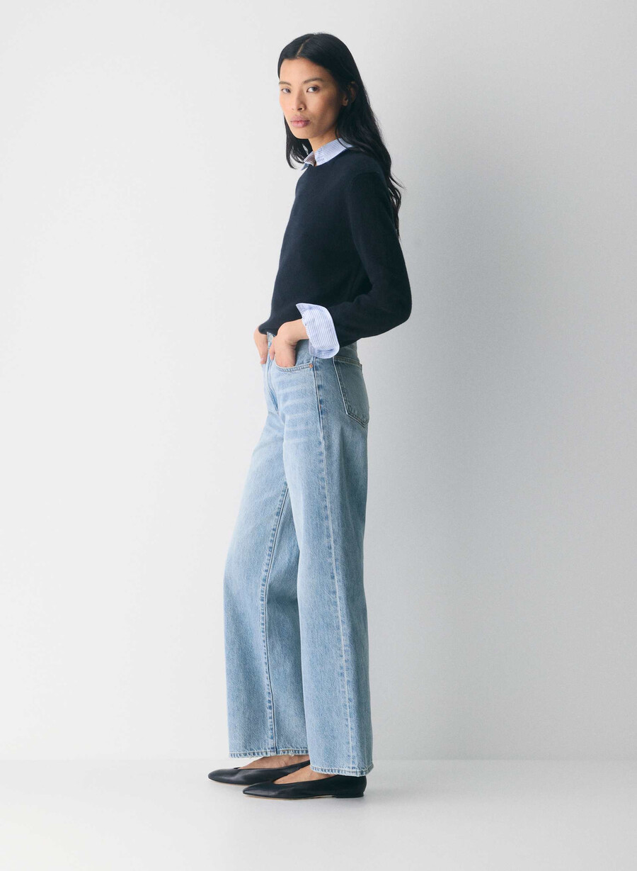 blugi largi cu talie înaltă the farrah de la denim forum 7 ani bleu taboo