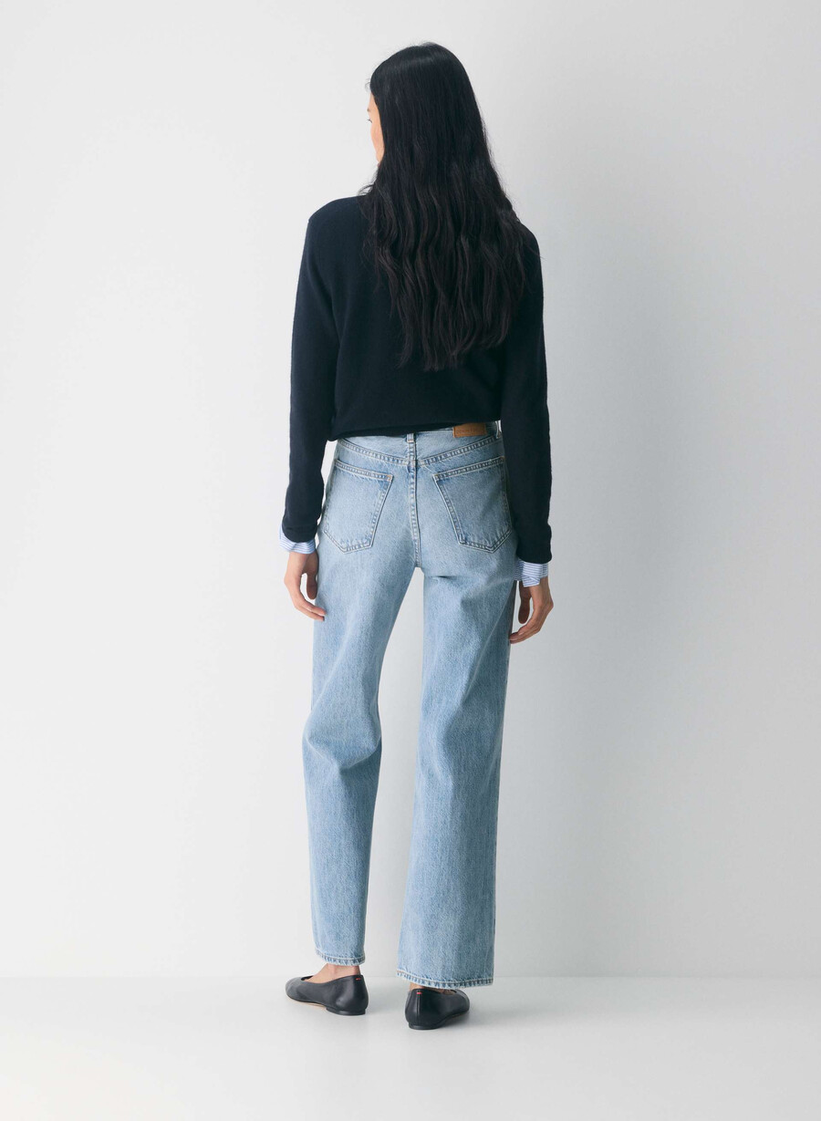 blugi largi cu talie înaltă the farrah de la denim forum 7 ani bleu taboo