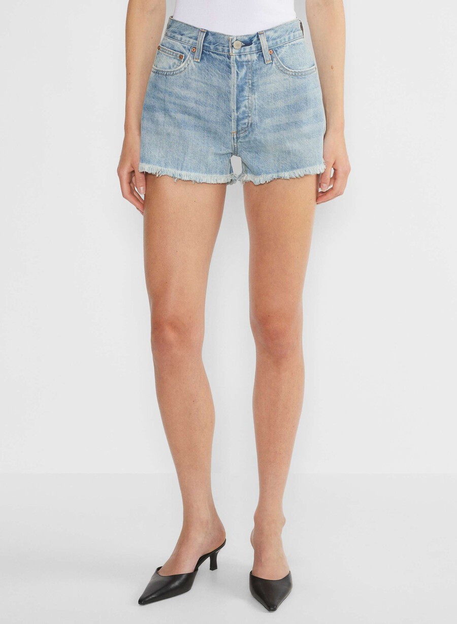 pantaloni scurți din denim cu talie înaltă modelul the ex-boyfriend denim forum 7 ani bleu taboo