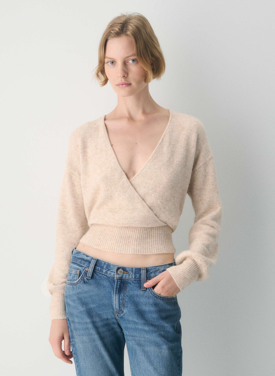 pulover softspoke dear culoare heather cu fulgi de ovăz deschiși