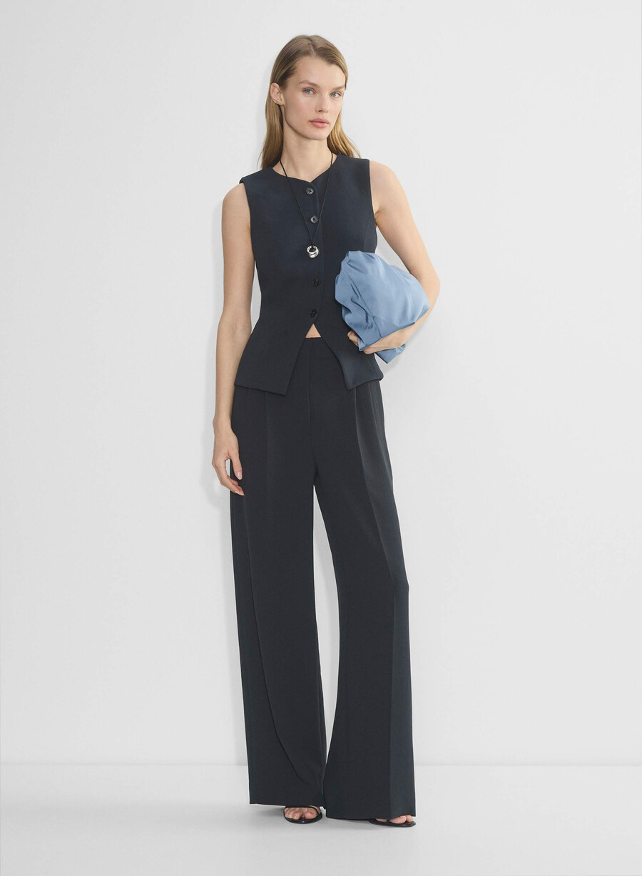 pantalonii the effortless pant mai largi - crepette bleumarin bleumarin Închis