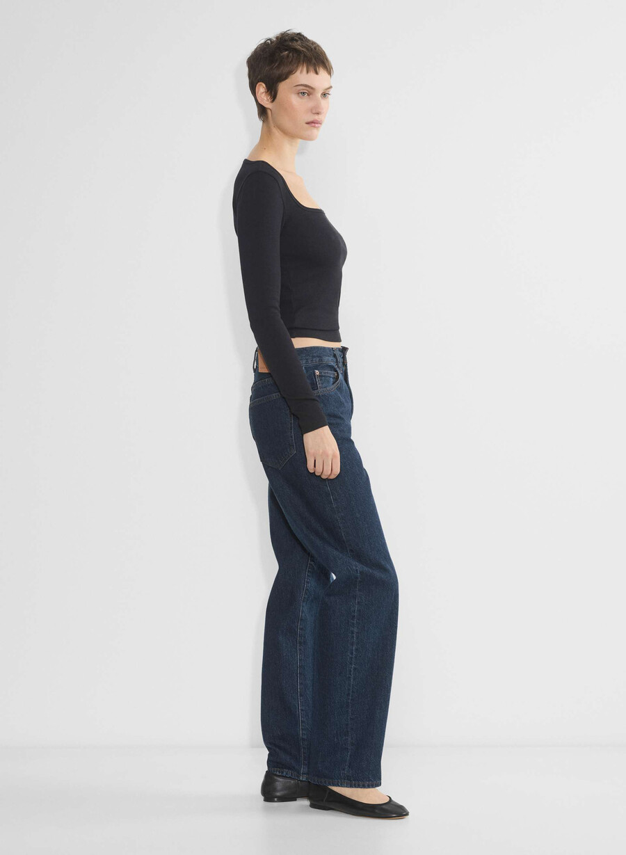 tricou cu mânecă lungă homestretch rib cu guler pătrat negru