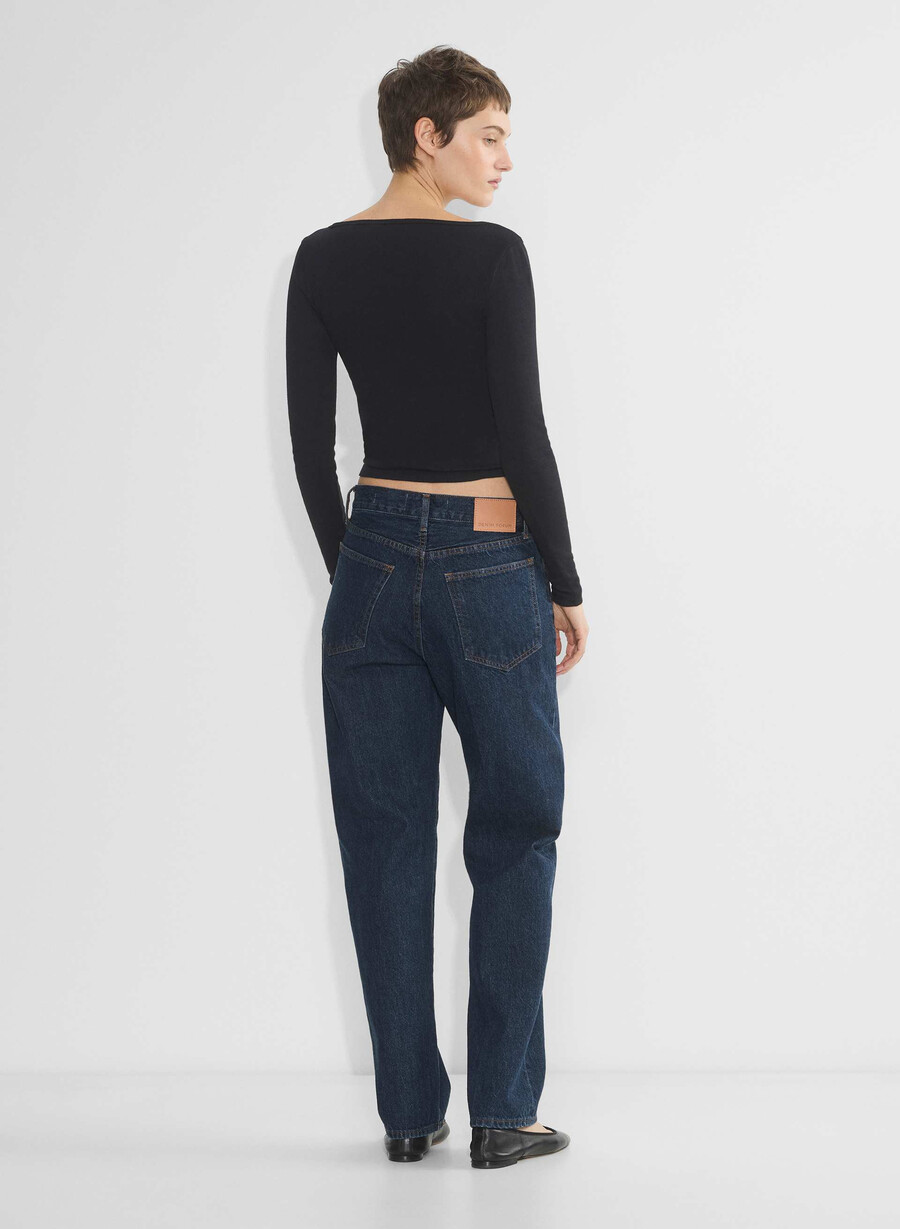 tricou cu mânecă lungă homestretch rib cu guler pătrat negru