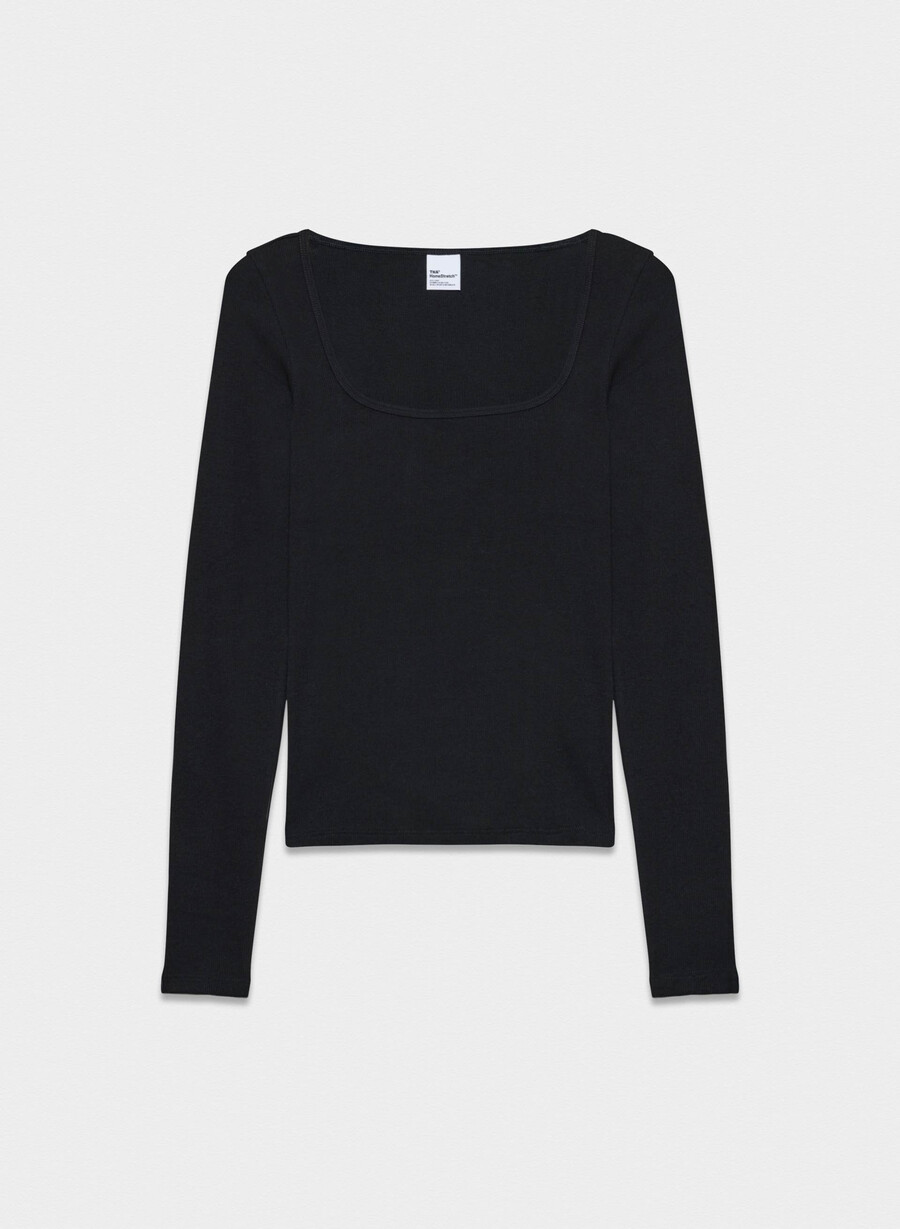 tricou cu mânecă lungă homestretch rib cu guler pătrat negru