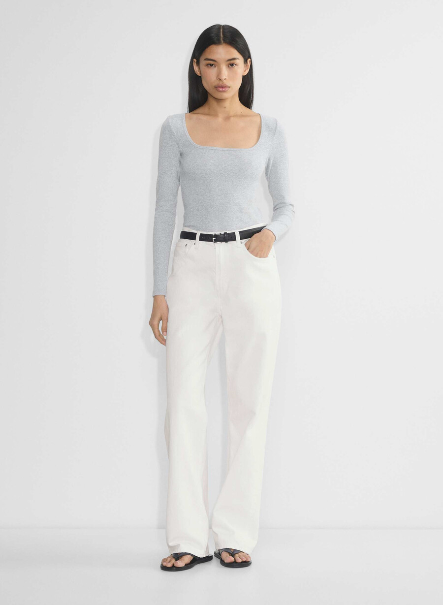 tricou cu mânecă lungă și guler pătrat homestretch rib heather chrome