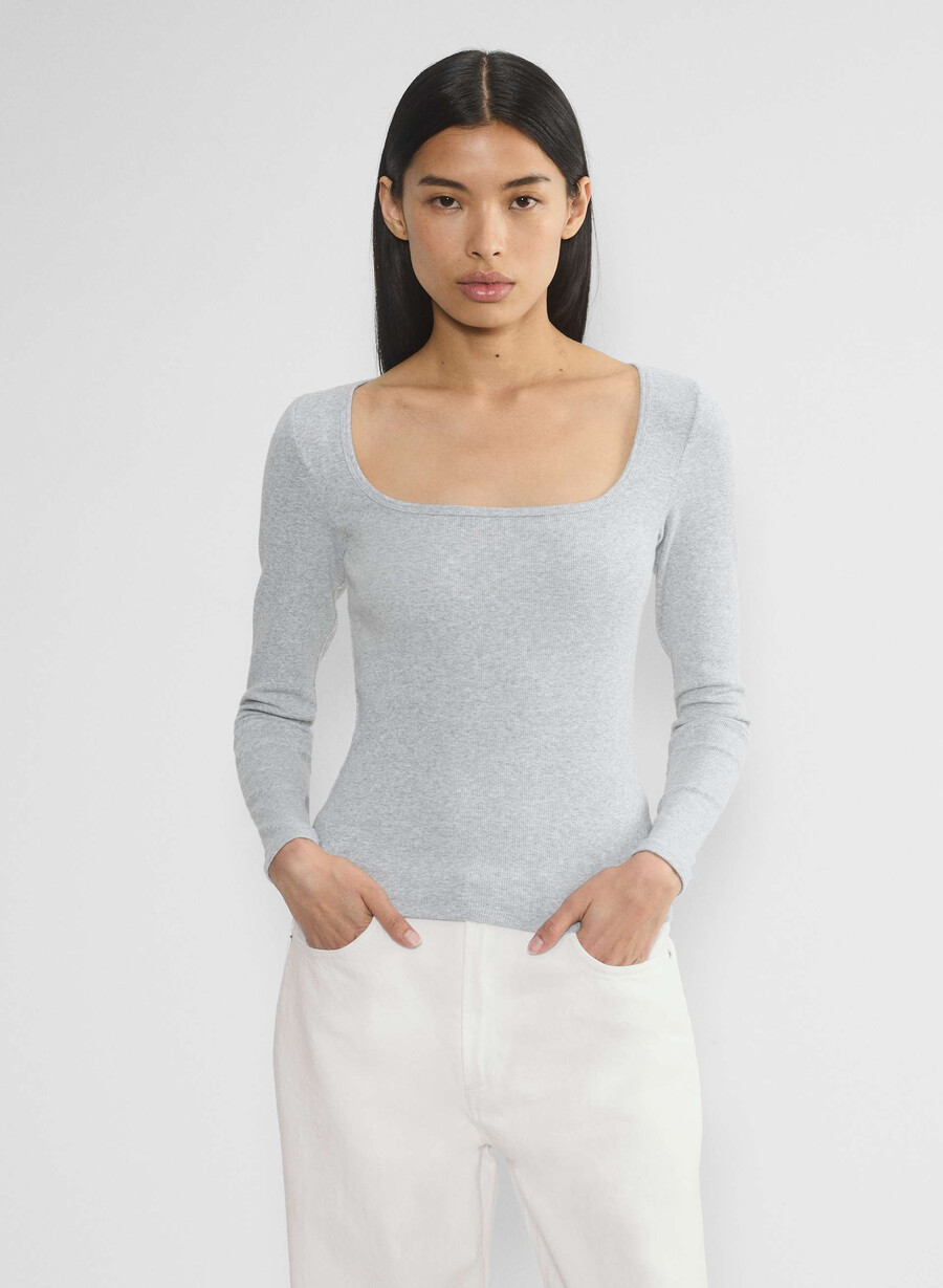 tricou cu mânecă lungă și guler pătrat homestretch rib heather chrome