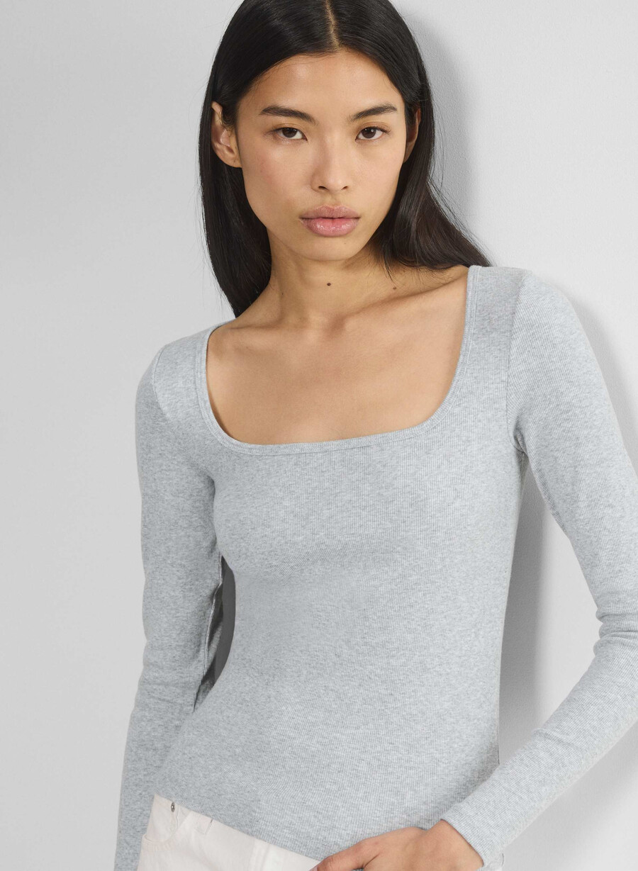 tricou cu mânecă lungă și guler pătrat homestretch rib heather chrome