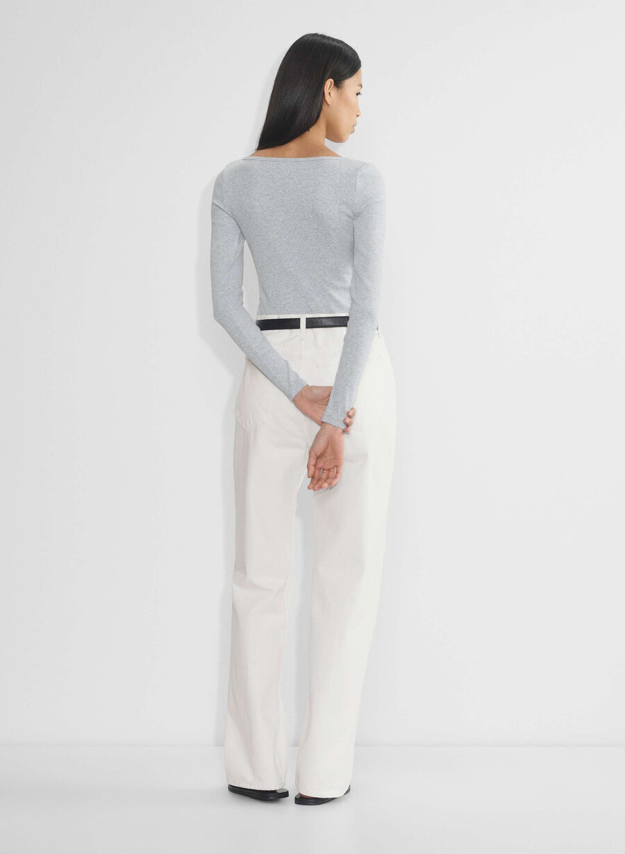 tricou cu mânecă lungă și guler pătrat homestretch rib heather chrome
