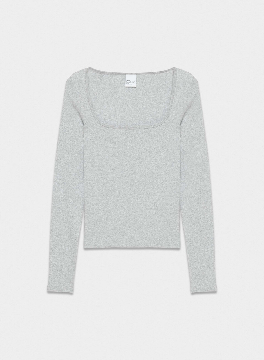 tricou cu mânecă lungă și guler pătrat homestretch rib heather chrome