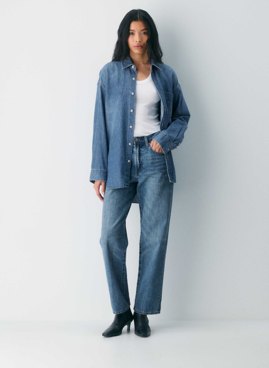 denim forum cămașă confortabilă din denim anii 80 5 ani kiss n tell blue