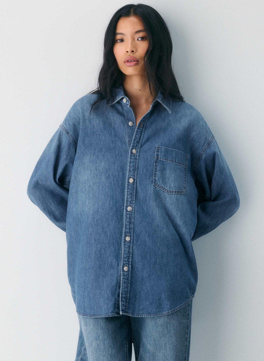 denim forum cămașă confortabilă din denim anii 80 5 ani kiss n tell blue