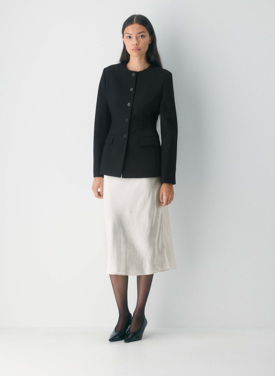 fustă midi din satin culoare mesteacăn deschis