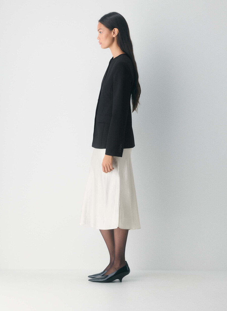 fustă midi din satin culoare mesteacăn deschis