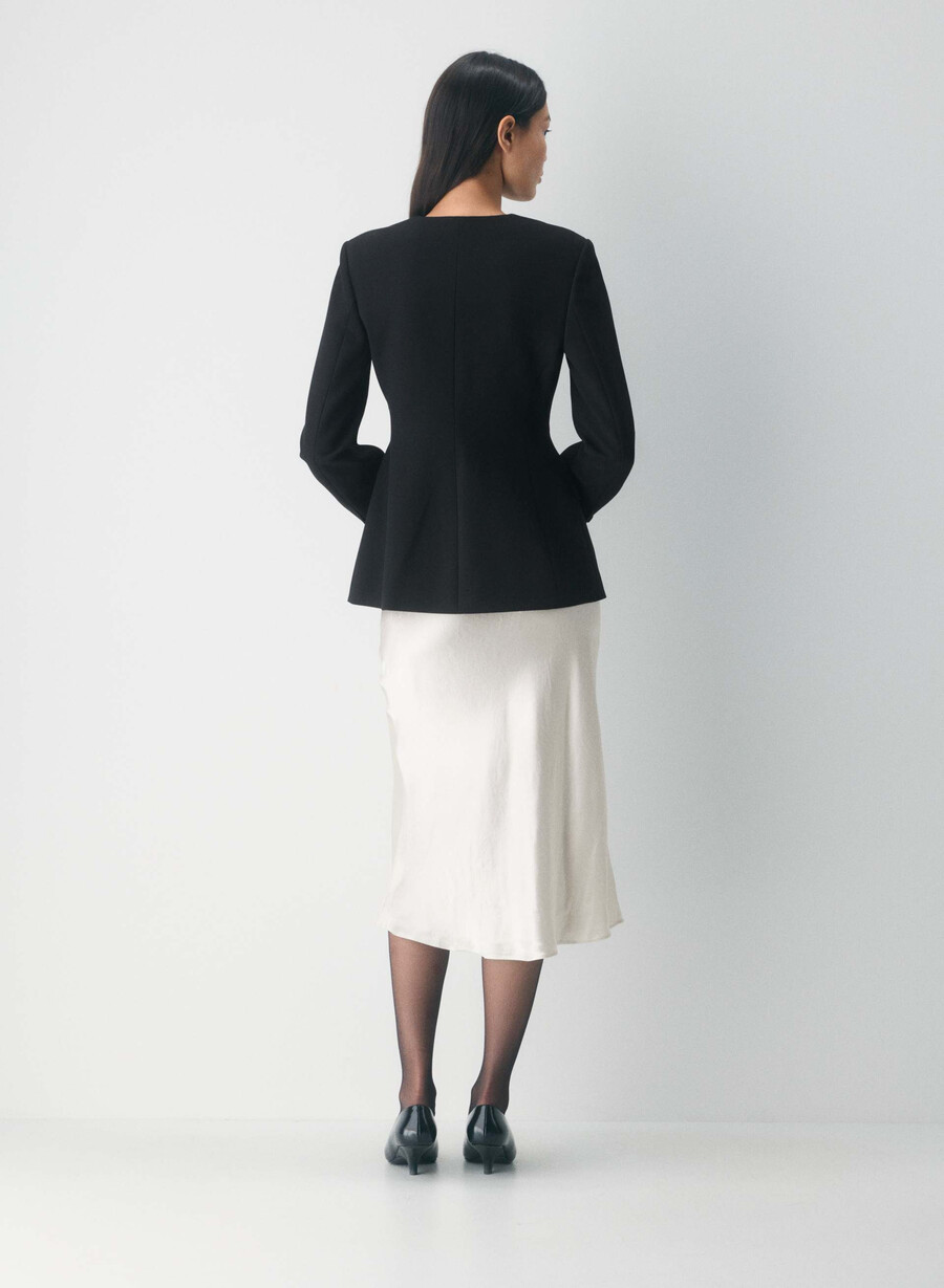 fustă midi din satin culoare mesteacăn deschis