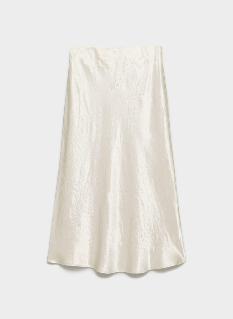 fustă midi din satin culoare mesteacăn deschis