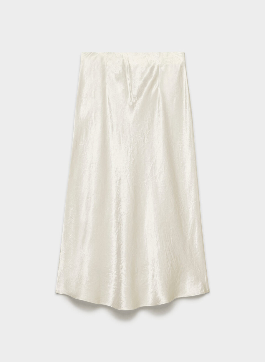 fustă midi din satin culoare mesteacăn deschis