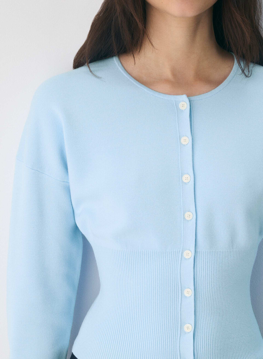 cardigan golightly - fire wonder yarn villa blue
