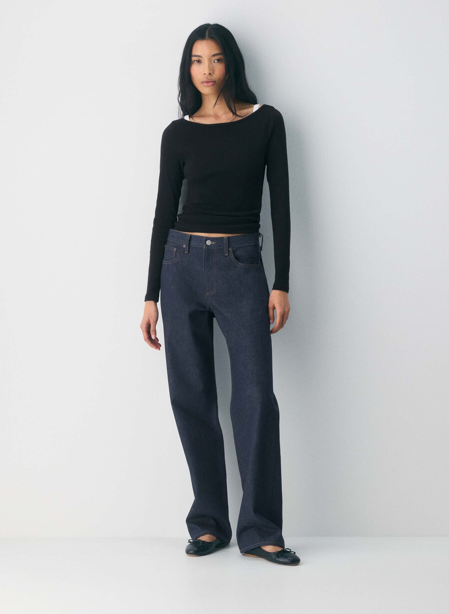 tricou cu mânecă lungă homestretch rib airwave cu guler tip barcă negru