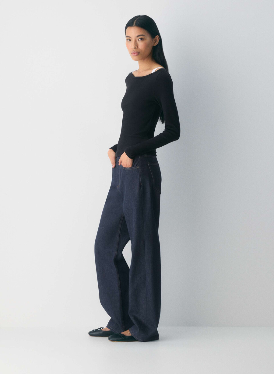 tricou cu mânecă lungă homestretch rib airwave cu guler tip barcă negru