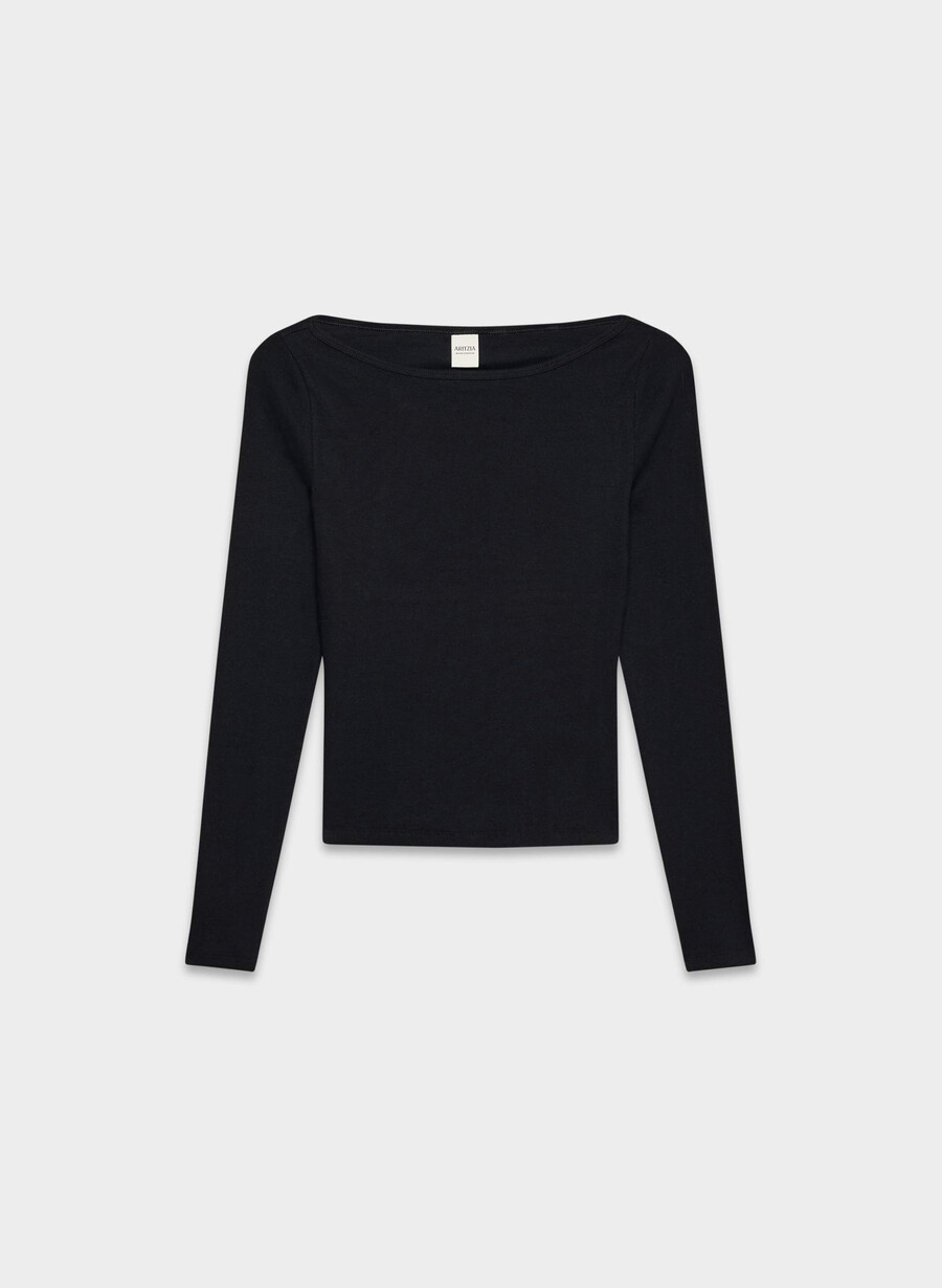 tricou cu mânecă lungă homestretch rib airwave cu guler tip barcă negru