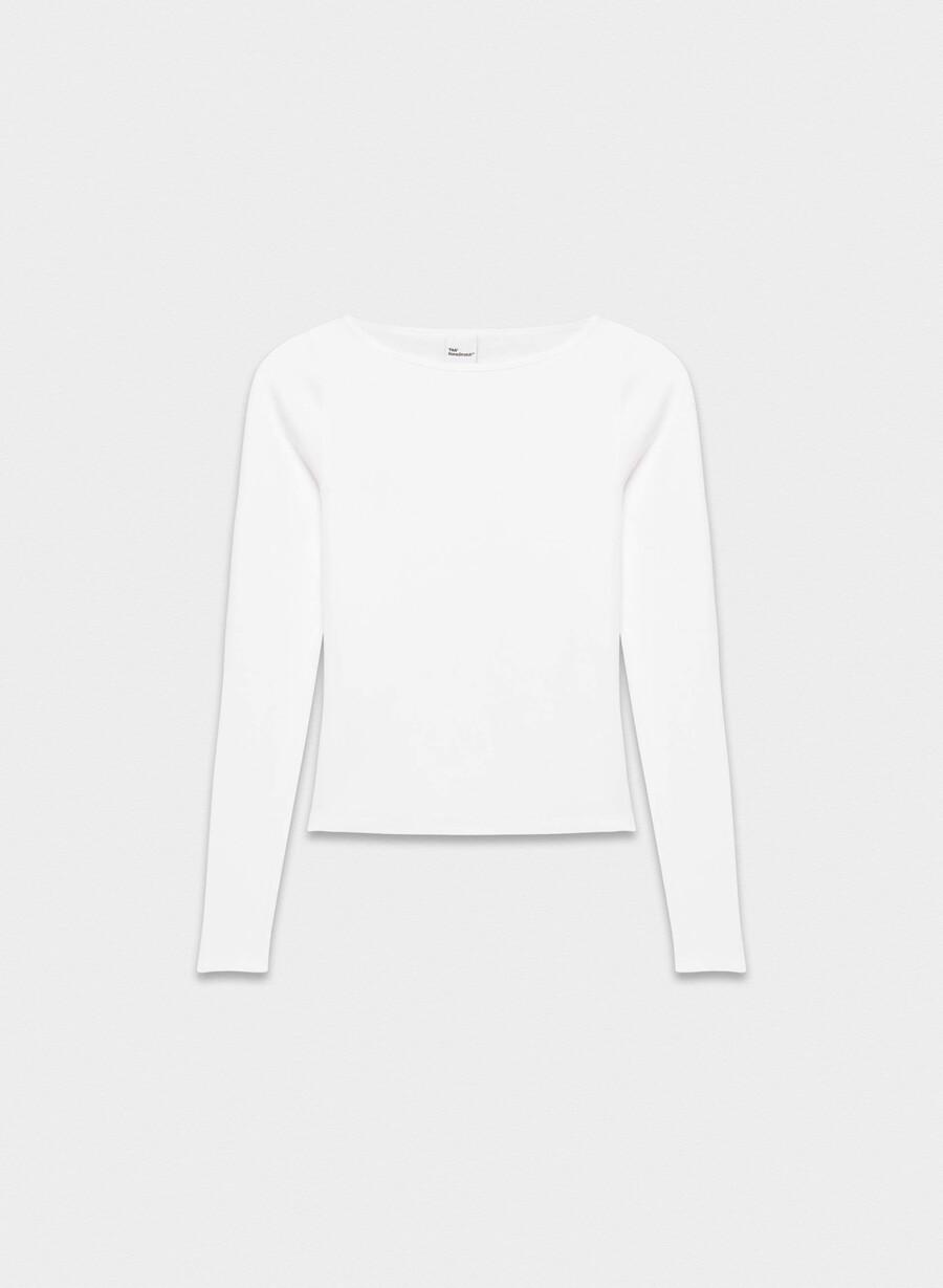 tricou cu mânecă lungă homestretch rib airwave cu guler tip barcă alb