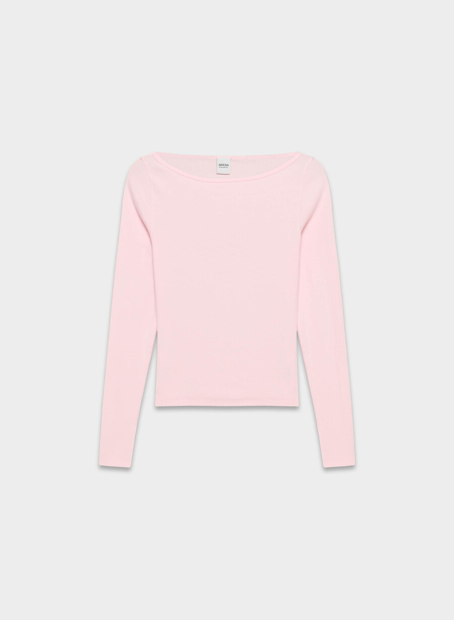 tricou cu mânecă lungă homestretch rib airwave cu guler tip barcă villa pink