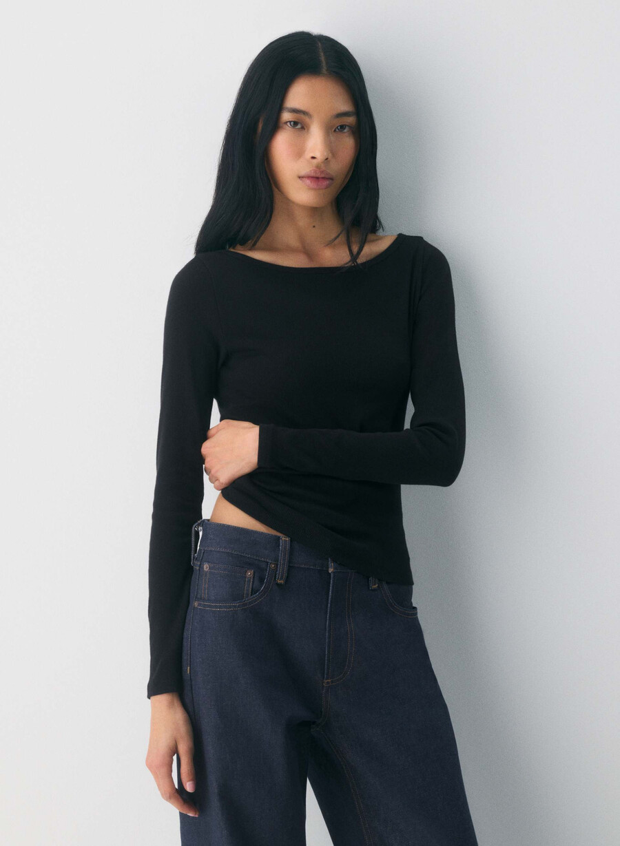 tricou cu mânecă lungă homestretch rib airwave cu guler tip barcă villa pink
