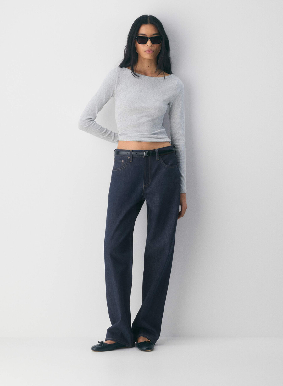 tricou homestretch rib airwave cu guler tip barcă și mânecă lungă heather chrome