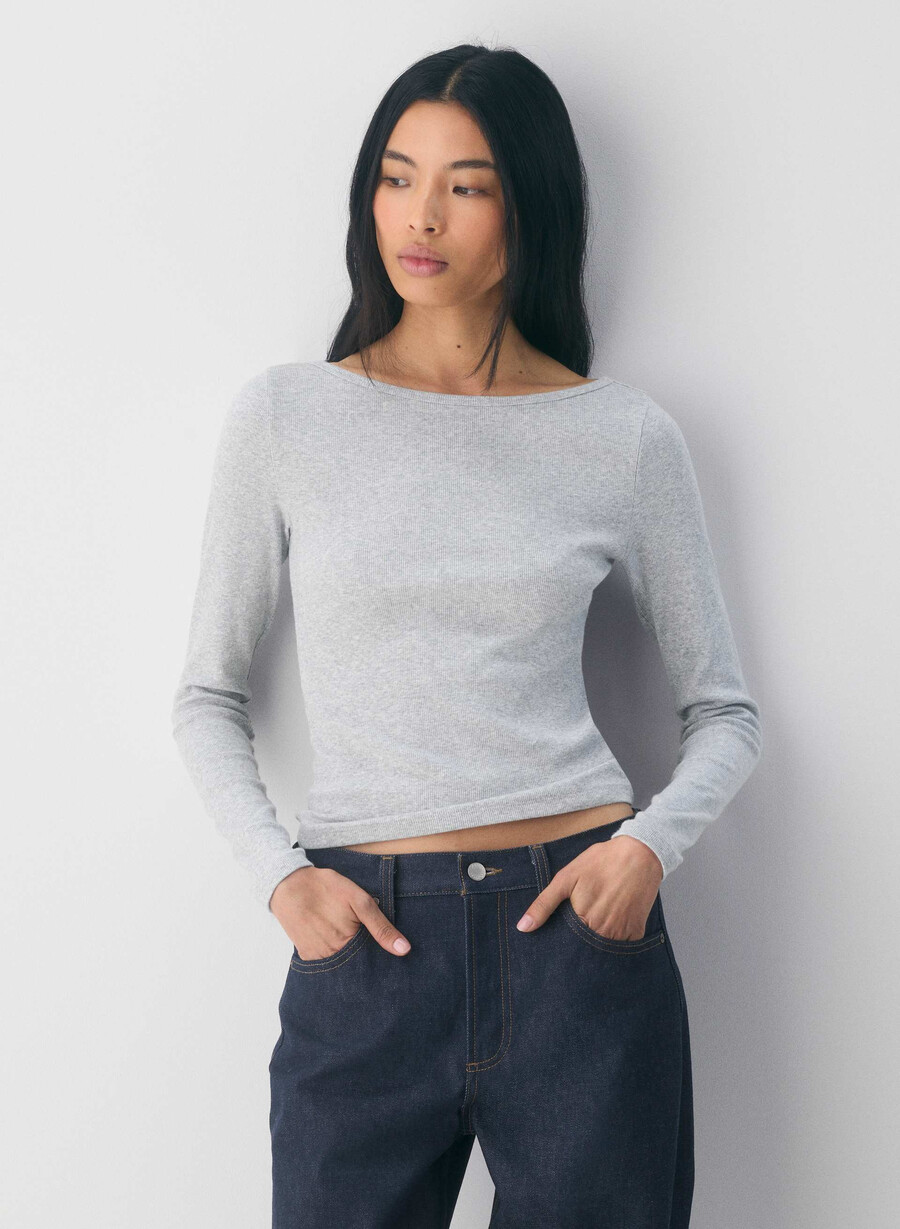 tricou homestretch rib airwave cu guler tip barcă și mânecă lungă heather chrome