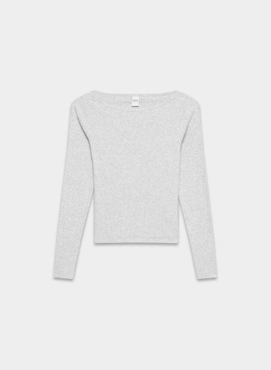 tricou homestretch rib airwave cu guler tip barcă și mânecă lungă heather chrome
