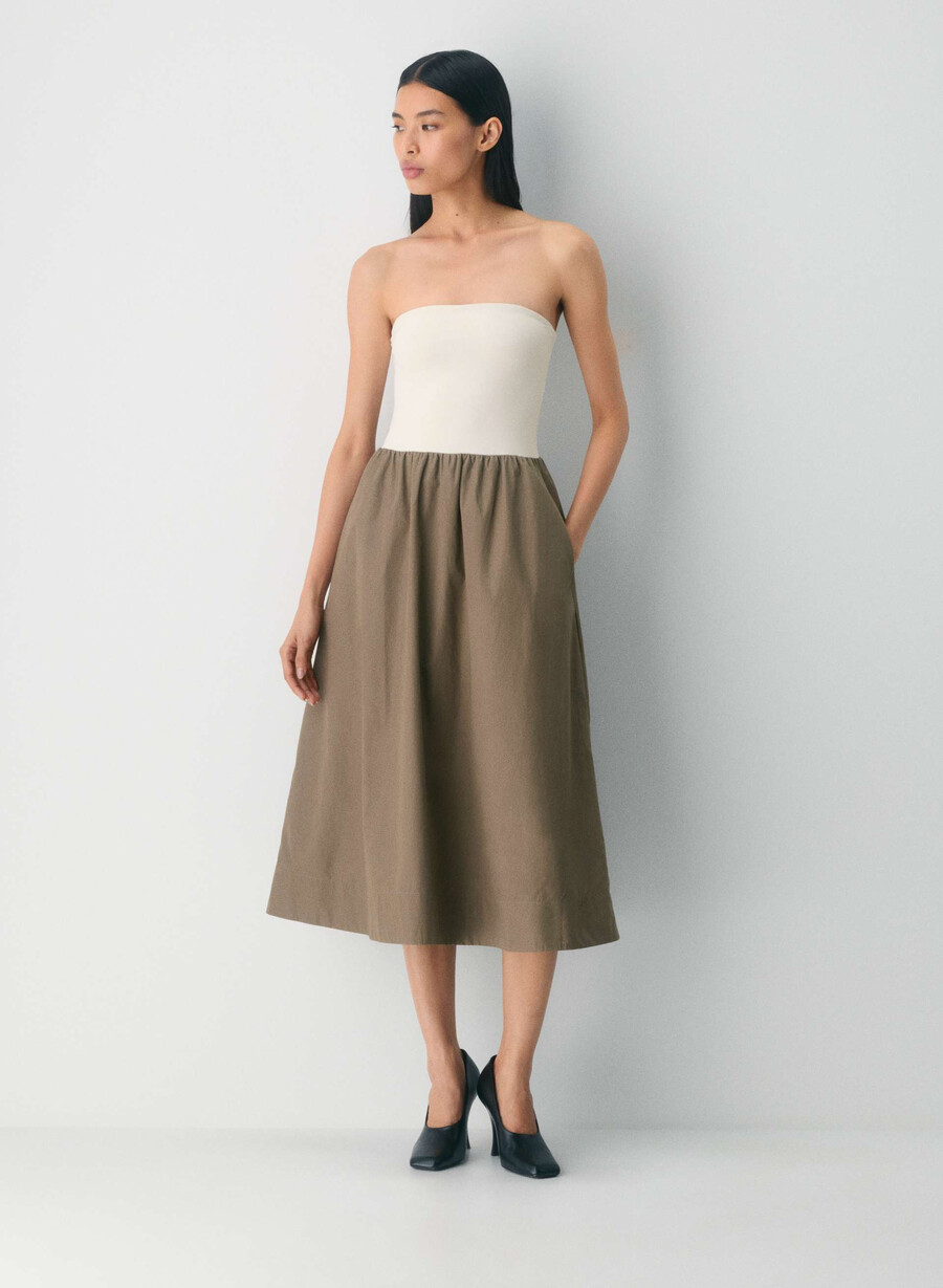 rochie fluidă din poplin cola taupe lt birch