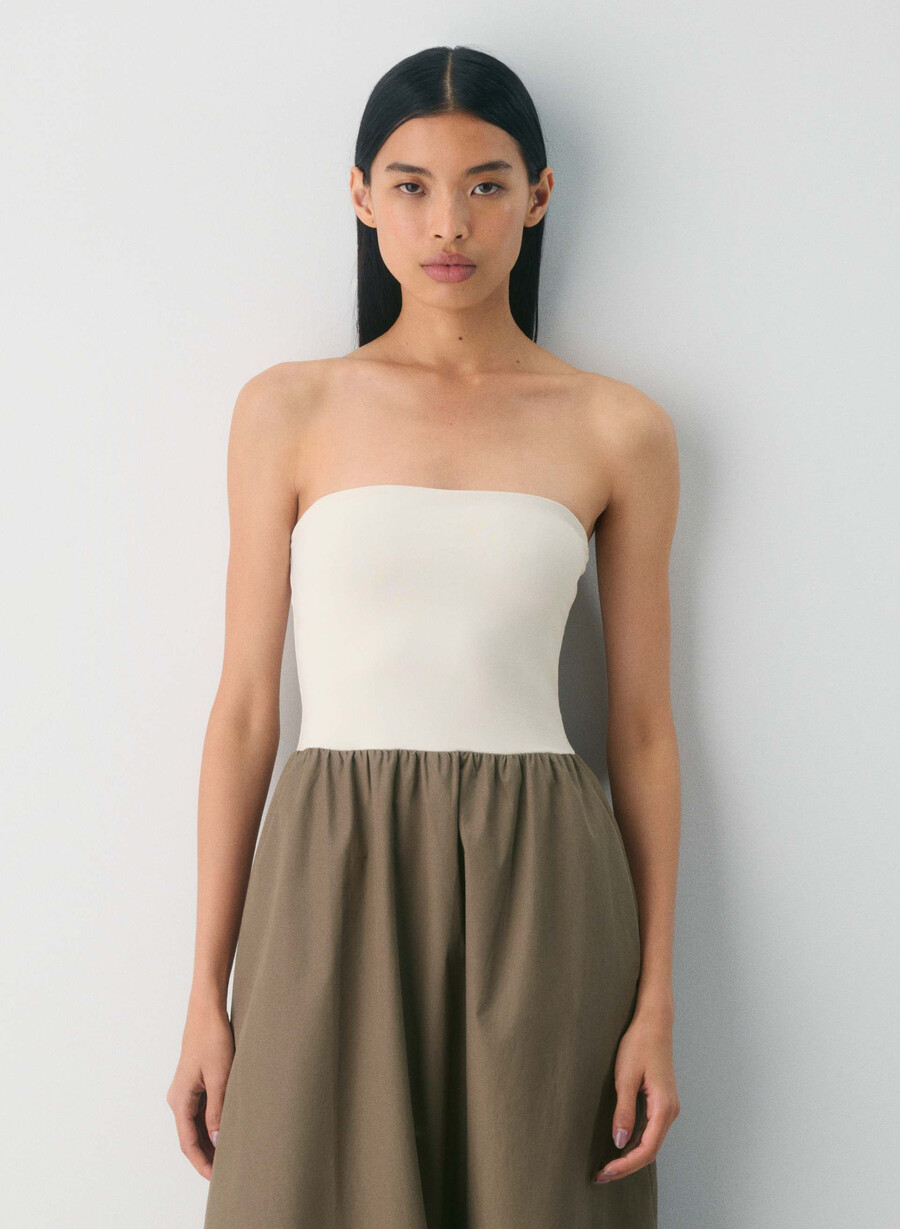 rochie fluidă din poplin cola taupe lt birch