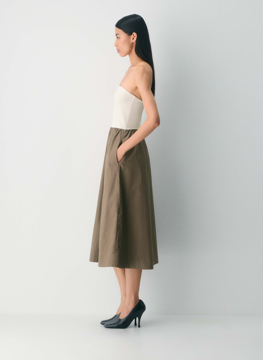 rochie fluidă din poplin cola taupe lt birch