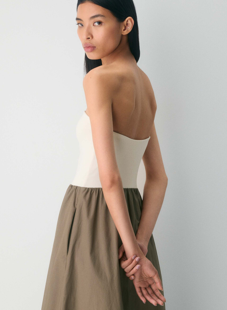 rochie fluidă din poplin cola taupe lt birch