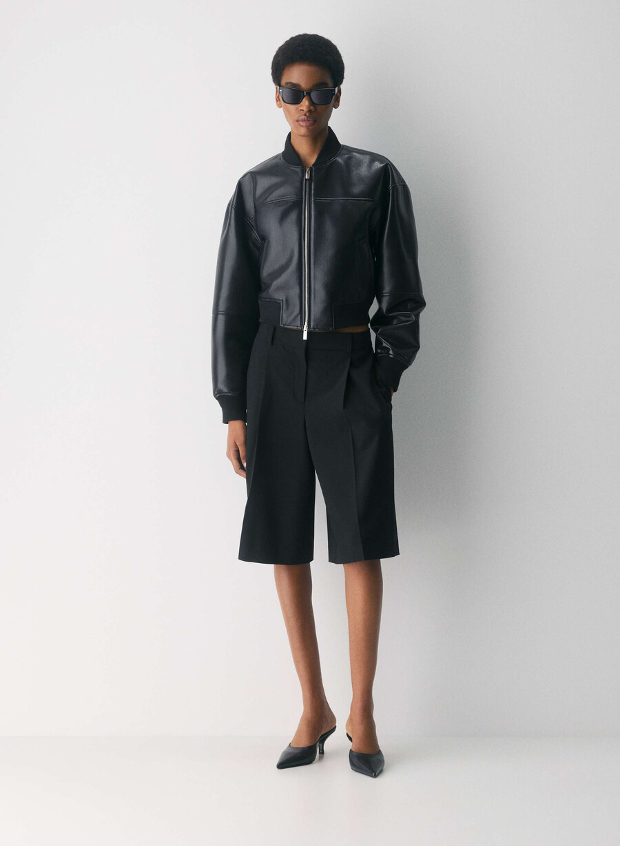 geacă synergy bomber - piele unreal negră