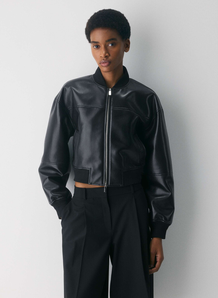 geacă synergy bomber - piele unreal negră