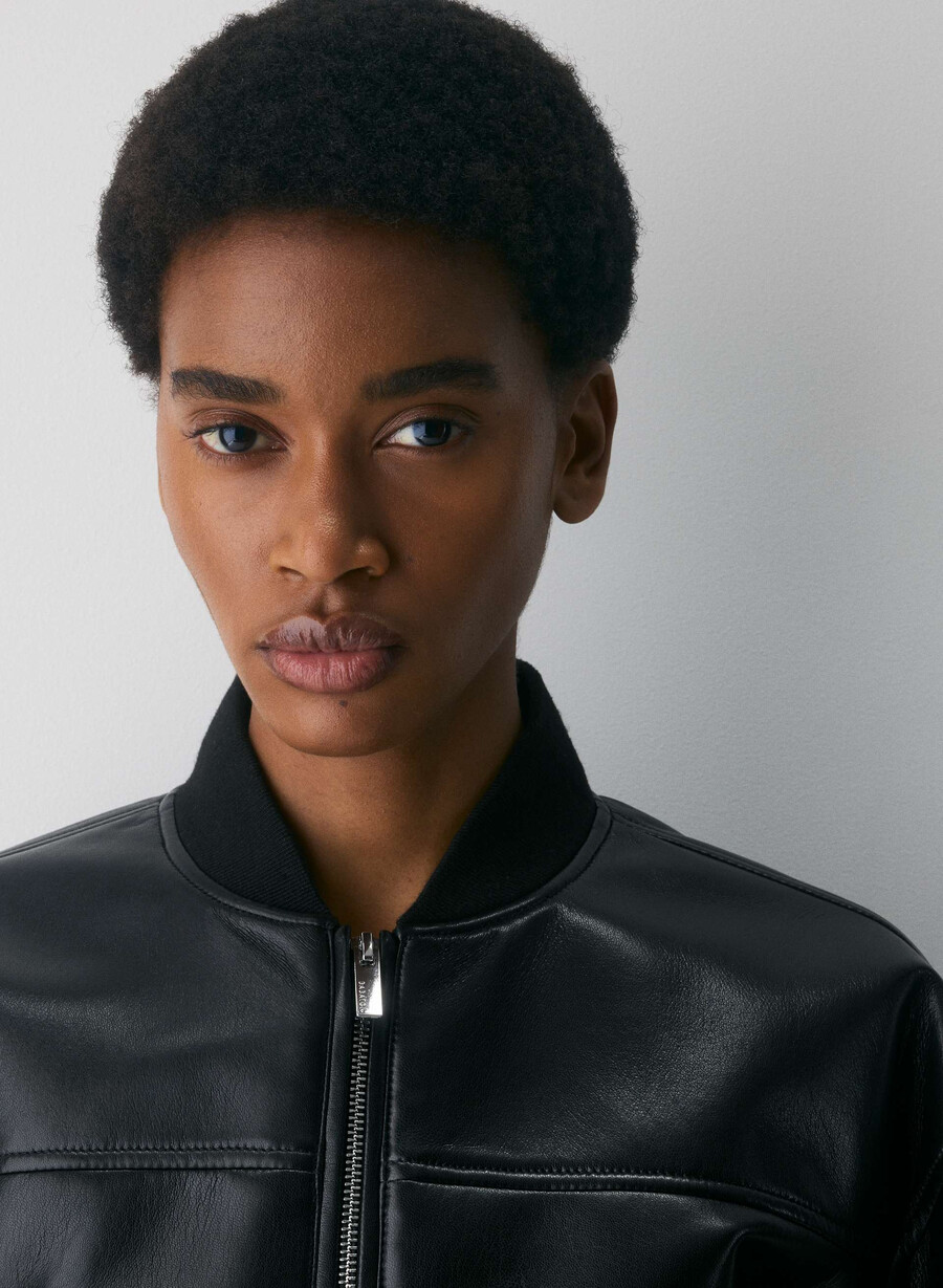 geacă synergy bomber - piele unreal negră