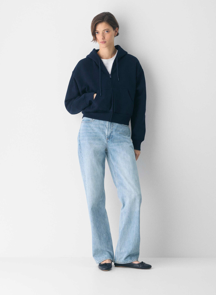 hanorac confortabil din fleece cu fermoar tip boyfriend tip pătrat admiral