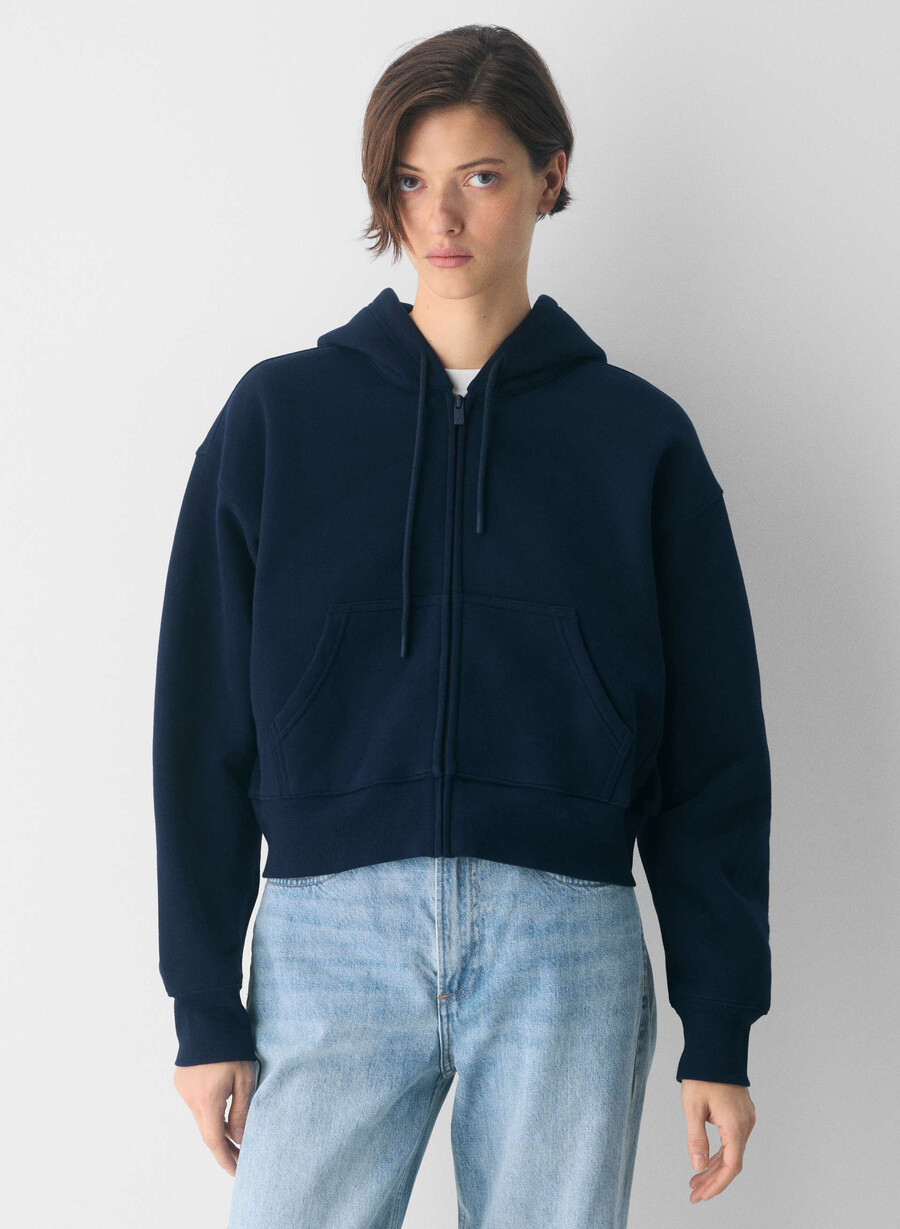 hanorac confortabil din fleece cu fermoar tip boyfriend tip pătrat admiral